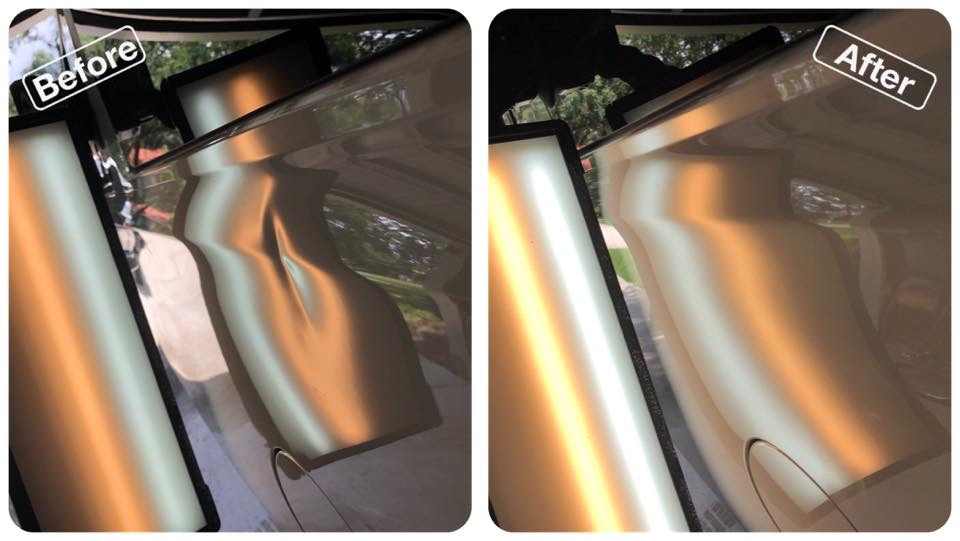 Left Quarter Panel of A Suburban. We had to access through the left rear taillight. This dent crossed through the bodyline, was in sound deadning pad, and had some bracing on the upper portions. This was a direct push method with some glue pulling at the end.